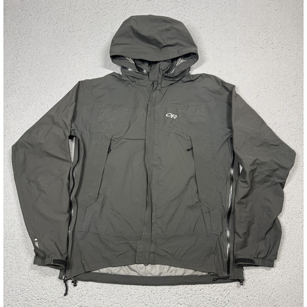 Outdoor Research Jacket Mens Medium Black Hooded Zip Pertex Shield+ Waterproof